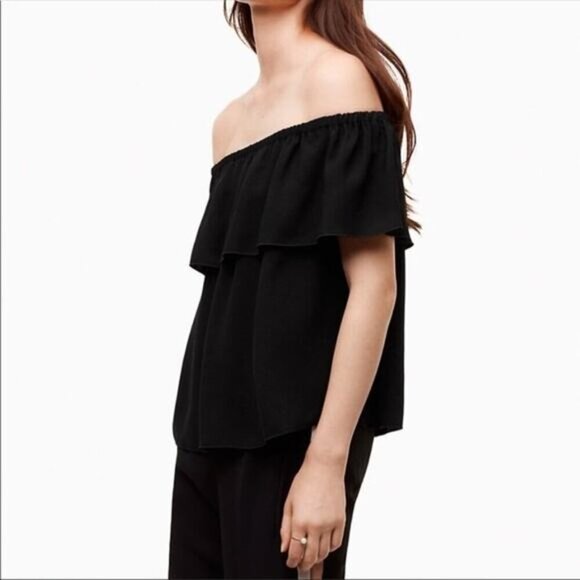 WILFRED Aritzia Promener Off Shoulder Top Sz XS Silk Trim - Picture 2 of 7